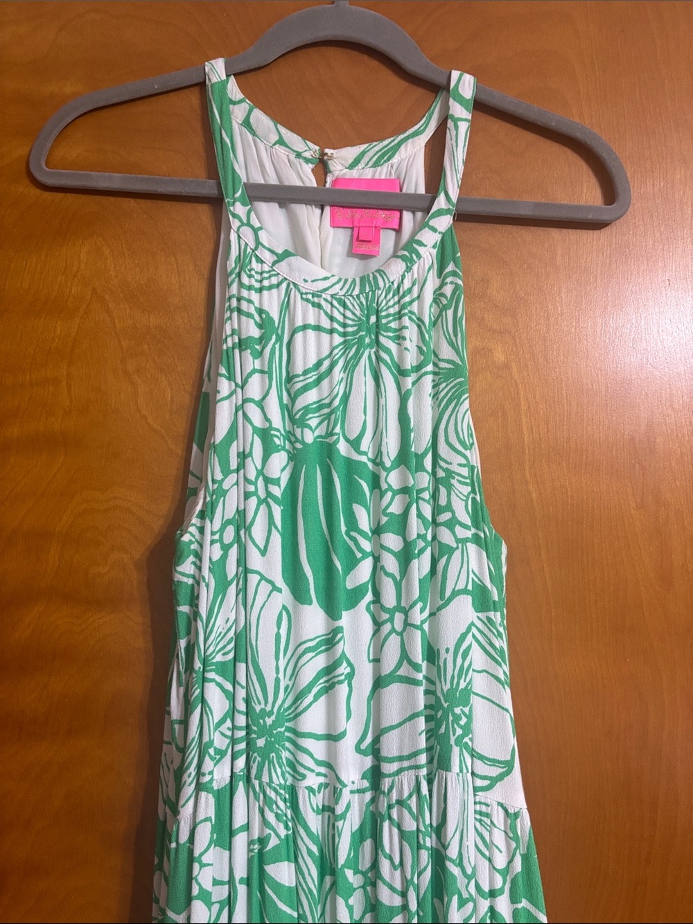 Lilly Pulitzer size large Green & White Floral Tiered Maxi Dress